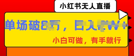 小红书无人直播，纯小白可做，有手就行，单场直播销售额破8w-青年云网创—高质量项目商城